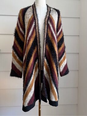 Maxsport Chevron Open Front Long Duster Cardigan Sweater